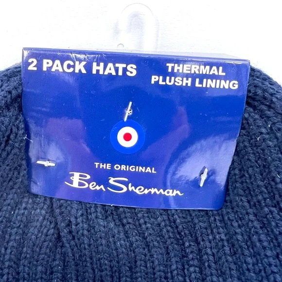 BEN SHERMAN, 2 PACK BEANIE SET, THERMAL PLUSH LINING UNISEX, ONE SIZE,GREY, NAVY - Picture 10 of 15